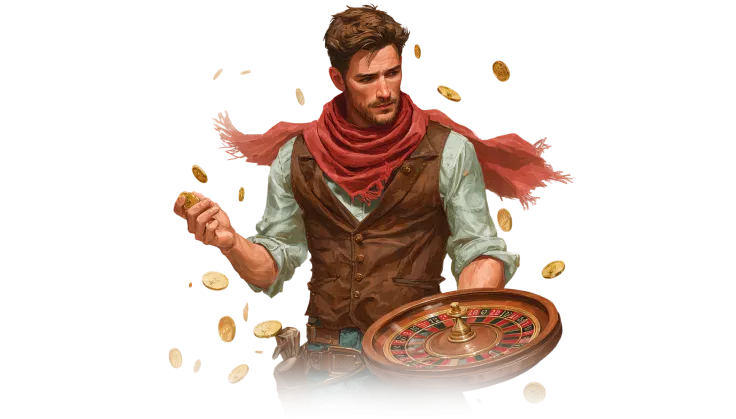 Il protagonista di Wildsino presenta una roulette della vittoria e una moneta fortunata